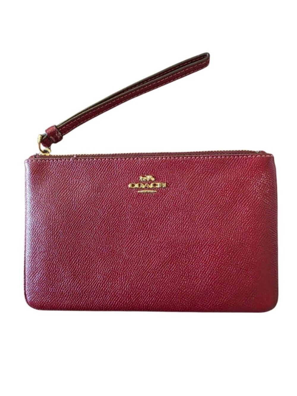Coach Oxblood Pebbled Leather Wristlet Wallet Clutch Zip Pouch Burgundy Red - Picture 3 of 15